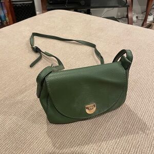 Forest Green Leather Crossbody with Gold Turn-Lock